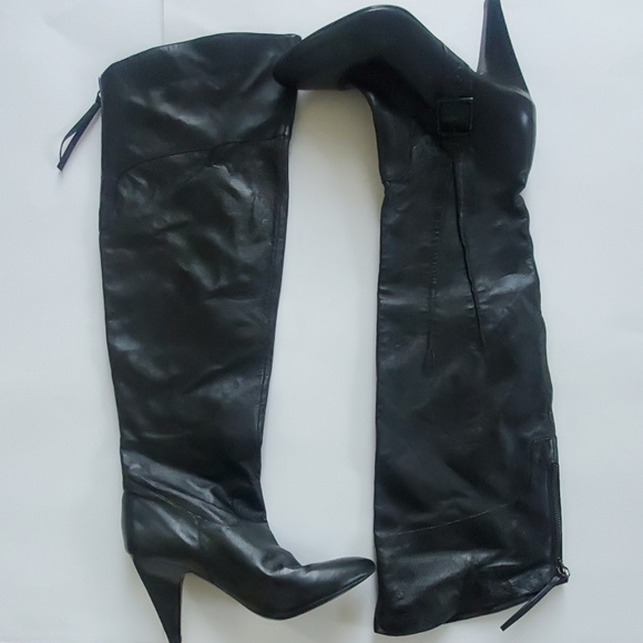 Guess Shoes - Guess Black Leather Over the Knee Heeled Boots 8.5